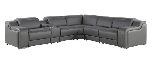 Dark Gray Italian Leather L Shaped 6 Piece Sectional w/ Console