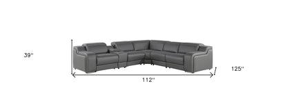 Dark Gray Italian Leather L Shaped 6 Piece Sectional w/ Console