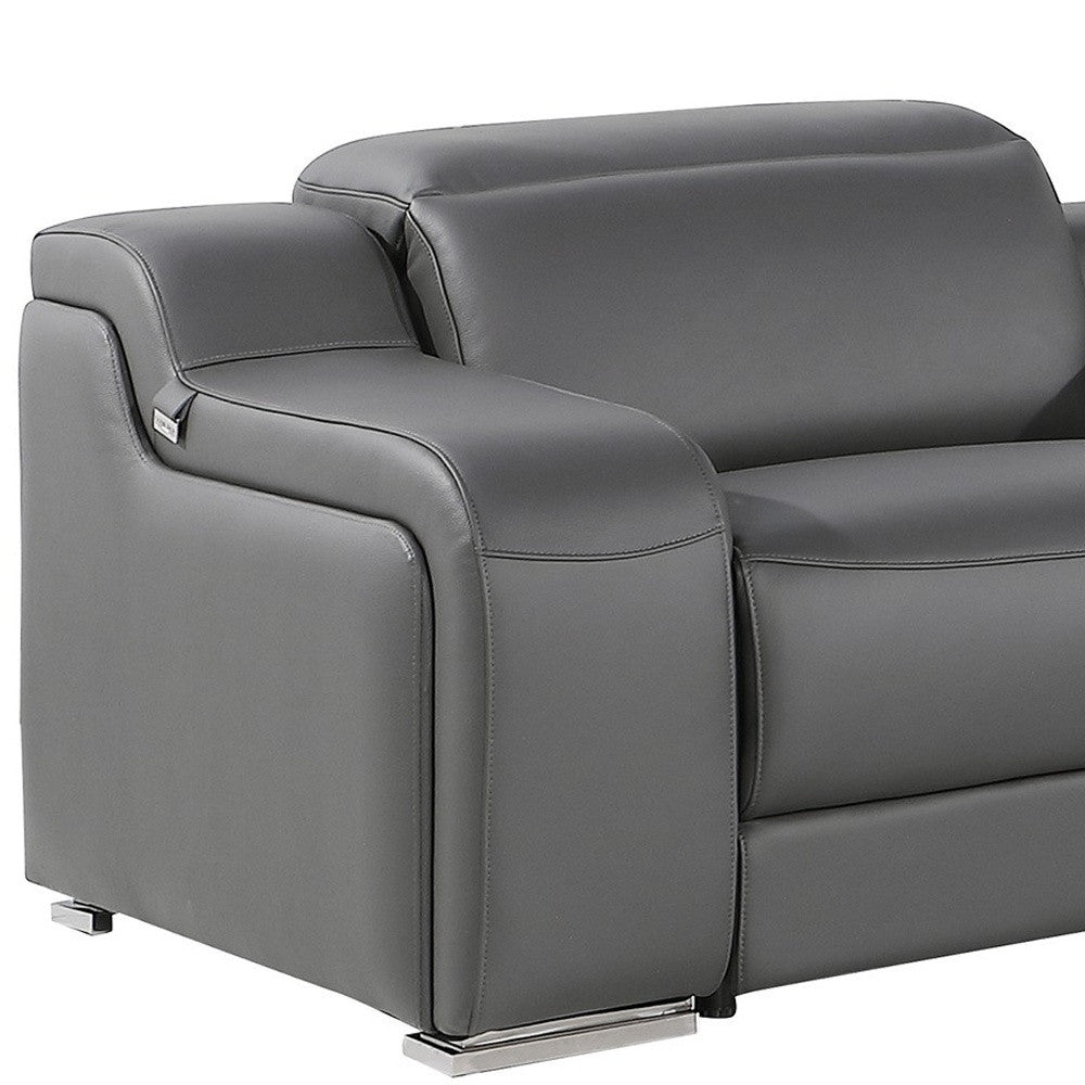 Dark Gray Italian Leather L Shaped 6 Piece Sectional w/ Console