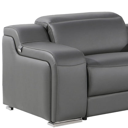 Dark Gray Italian Leather L Shaped 6 Piece Sectional w/ Console