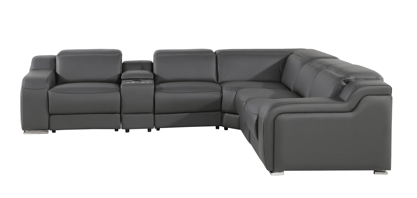Dark Gray Italian Leather L Shaped 6 Piece Sectional w/ Console