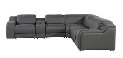 Dark Gray Italian Leather L Shaped 6 Piece Sectional w/ Console