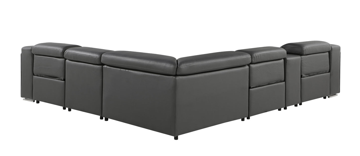 Dark Gray Italian Leather L Shaped 6 Piece Sectional w/ Console