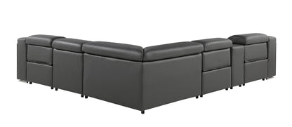 Dark Gray Italian Leather L Shaped 6 Piece Sectional w/ Console