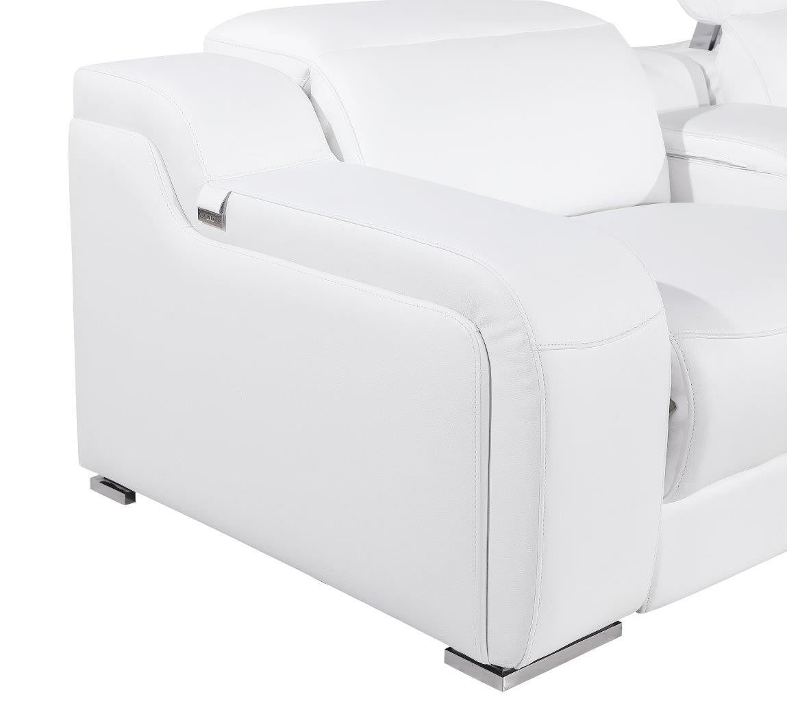 White Italian Leather L Shaped 5 Piece Sectional