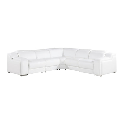 White Italian Leather L Shaped 5 Piece Sectional
