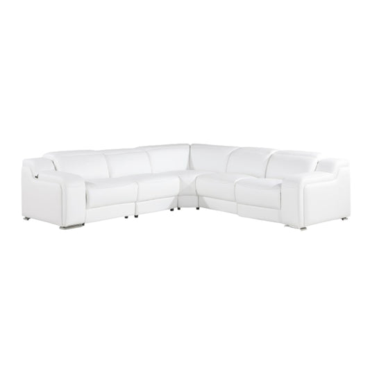 White Italian Leather L Shaped 5 Piece Sectional