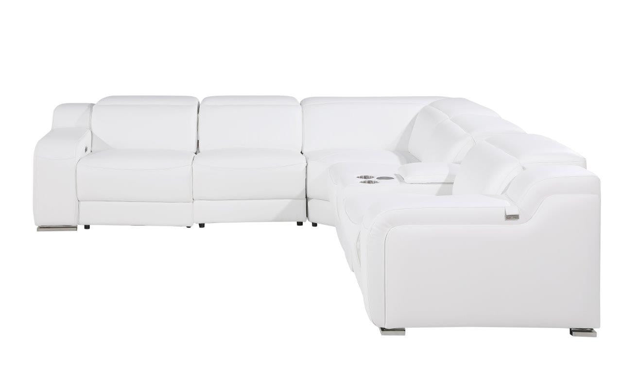 White Italian Leather L Shaped 6 Piece Sectional w/ Console