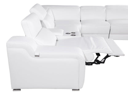 White Italian leather L shaped Seven Piece Sectional w/ Console