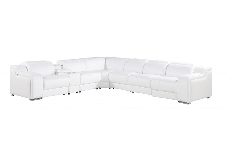 White Italian leather L shaped Seven Piece Sectional w/ Console
