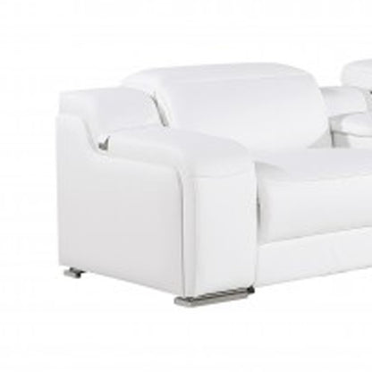 White Italian leather L shaped Seven Piece Sectional w/ Console