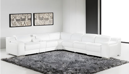 White Italian leather L shaped Seven Piece Sectional w/ Console