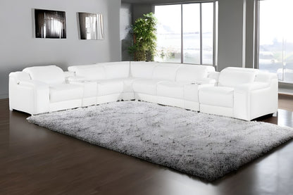 White Italian Leather L Shaped 8 Piece Sectional w/ Console