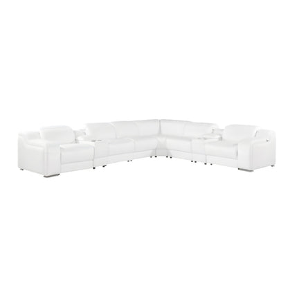 White Italian Leather L Shaped 8 Piece Sectional w/ Console