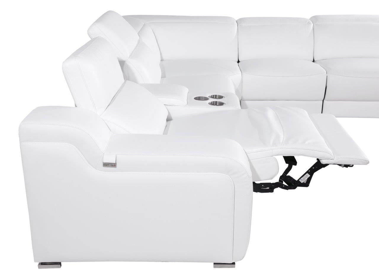 White Italian Leather 4 L Shaped 8 Piece Sectional w/ Console