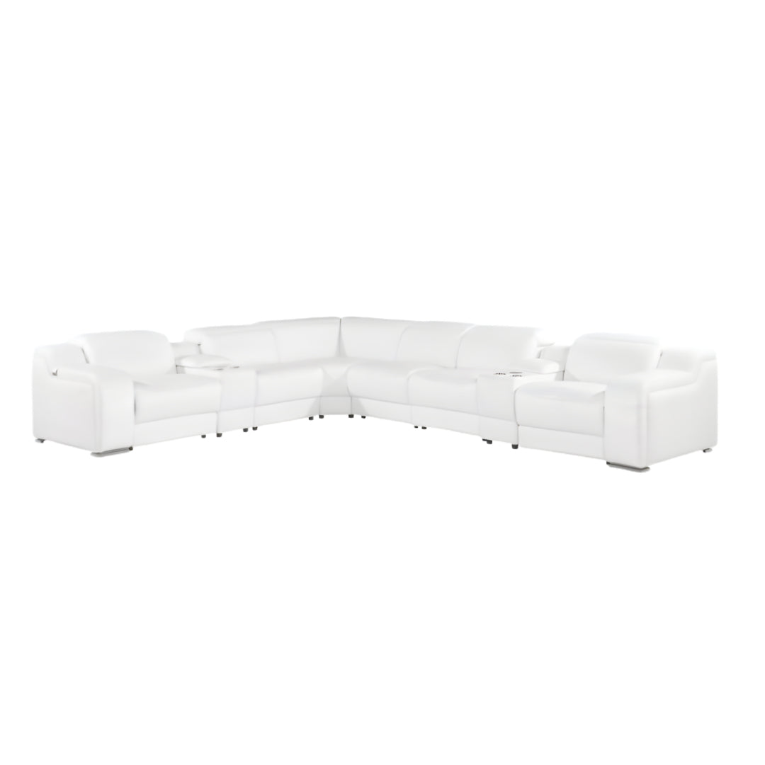 White Italian Leather 4 L Shaped 8 Piece Sectional w/ Console