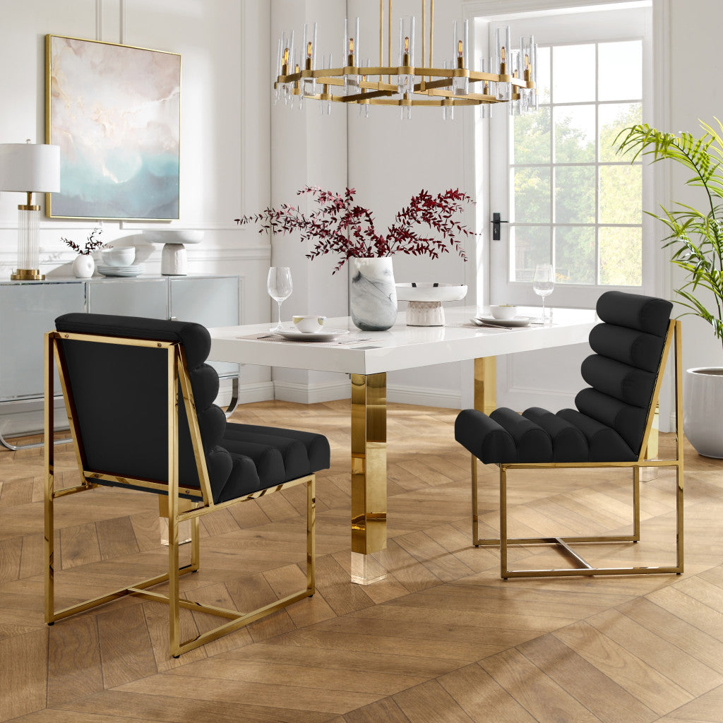 Tufted Black & Gold Faux Leather Dining Chair - Set of 2