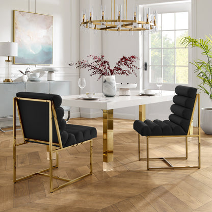 Tufted Black & Gold Faux Leather Dining Chair - Set of 2