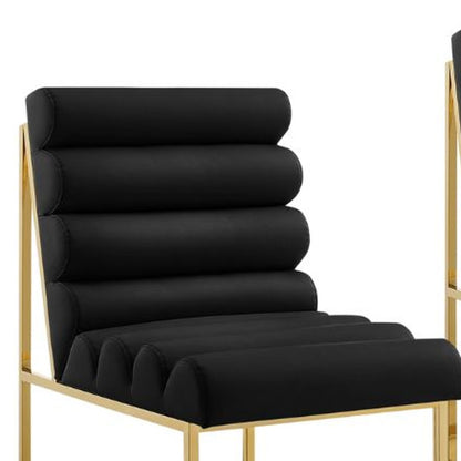 Tufted Black & Gold Faux Leather Dining Chair - Set of 2