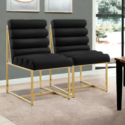 Tufted Black & Gold Faux Leather Dining Chair - Set of 2