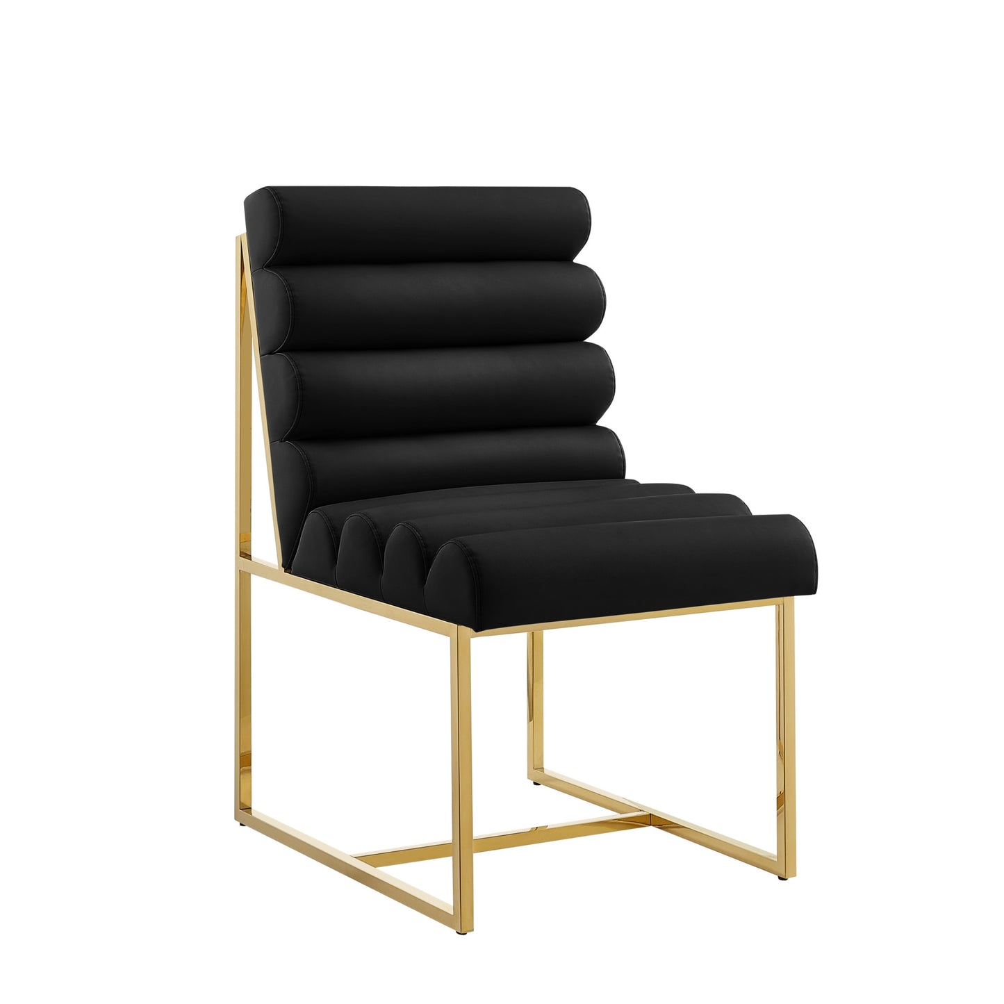 Tufted Black & Gold Faux Leather Dining Chair - Set of 2
