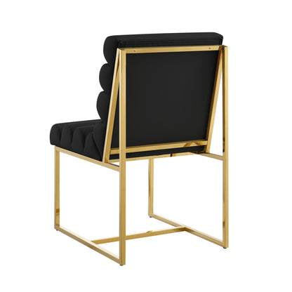 Tufted Black & Gold Faux Leather Dining Chair - Set of 2