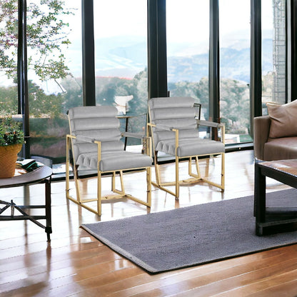 Tufted Gray & Gold Velvet Dining Chairs - Set of 2