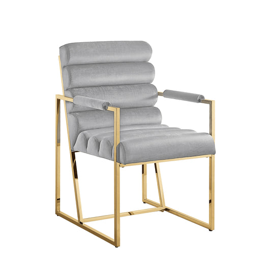 Tufted Gray & Gold Velvet Dining Chairs - Set of 2