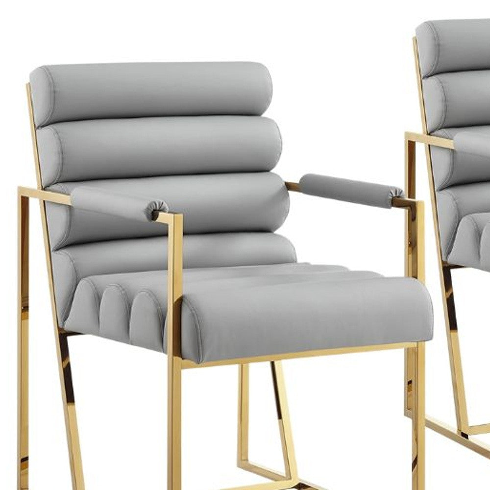 Tufted Gray & Gold Faux Leather Dining Chairs - Set of 2