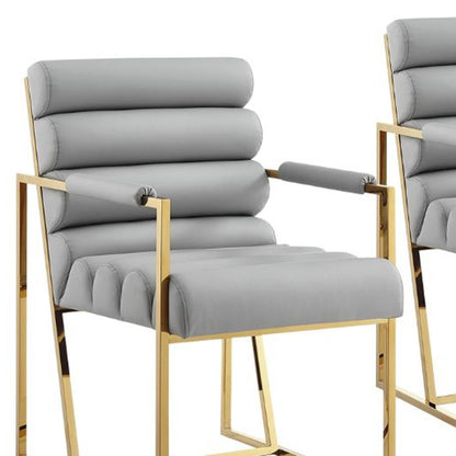 Tufted Gray & Gold Faux Leather Dining Chairs - Set of 2
