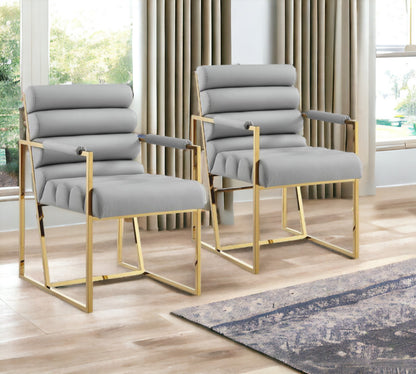 Tufted Gray & Gold Faux Leather Dining Chairs - Set of 2