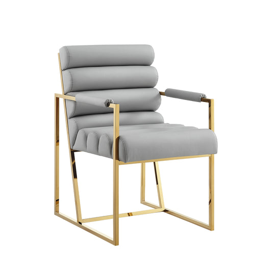 Tufted Gray & Gold Faux Leather Dining Chairs - Set of 2