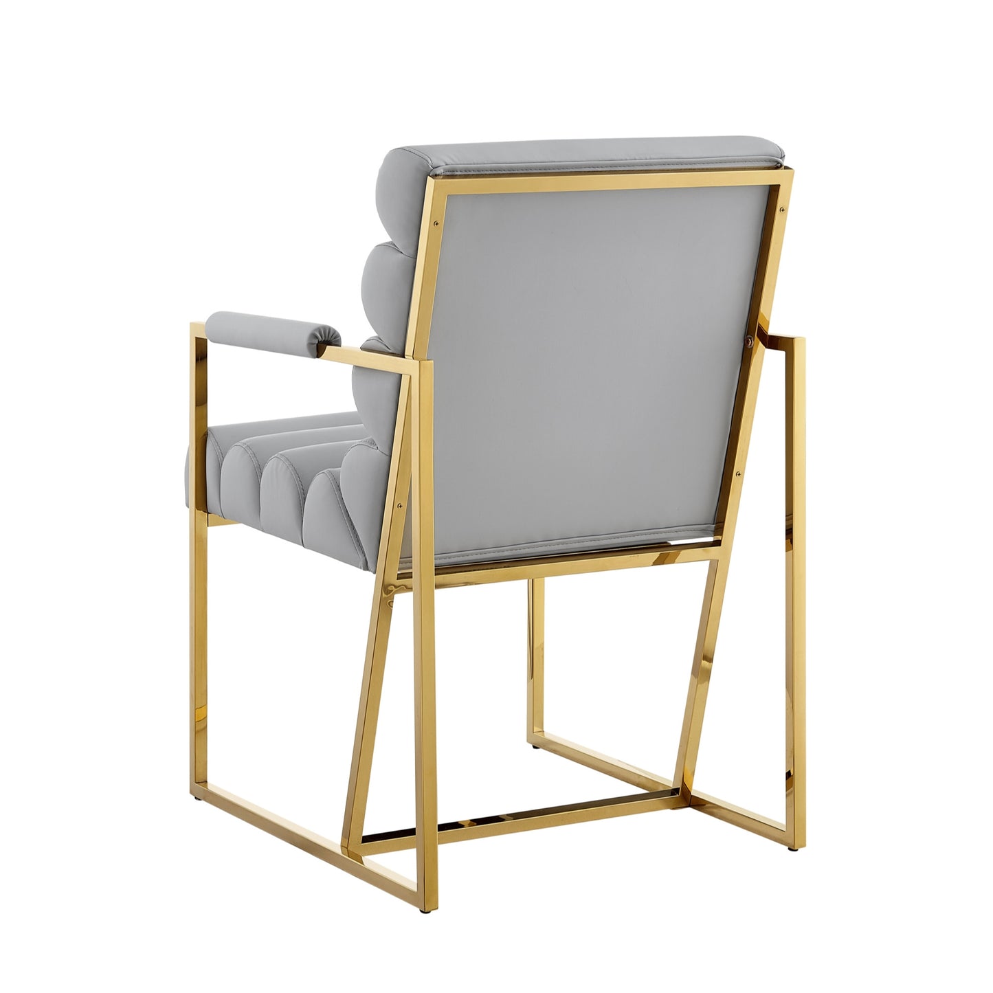 Tufted Gray & Gold Faux Leather Dining Chairs - Set of 2