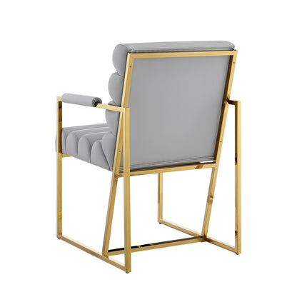 Tufted Gray & Gold Faux Leather Dining Chairs - Set of 2