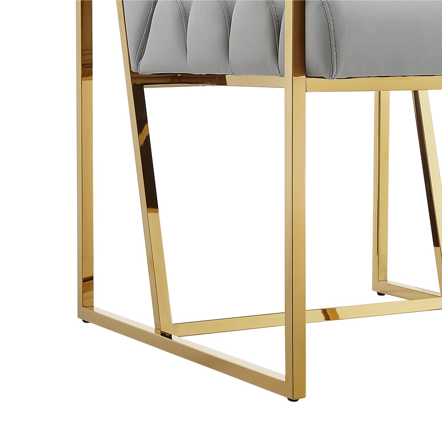Tufted Gray & Gold Faux Leather Dining Chairs - Set of 2