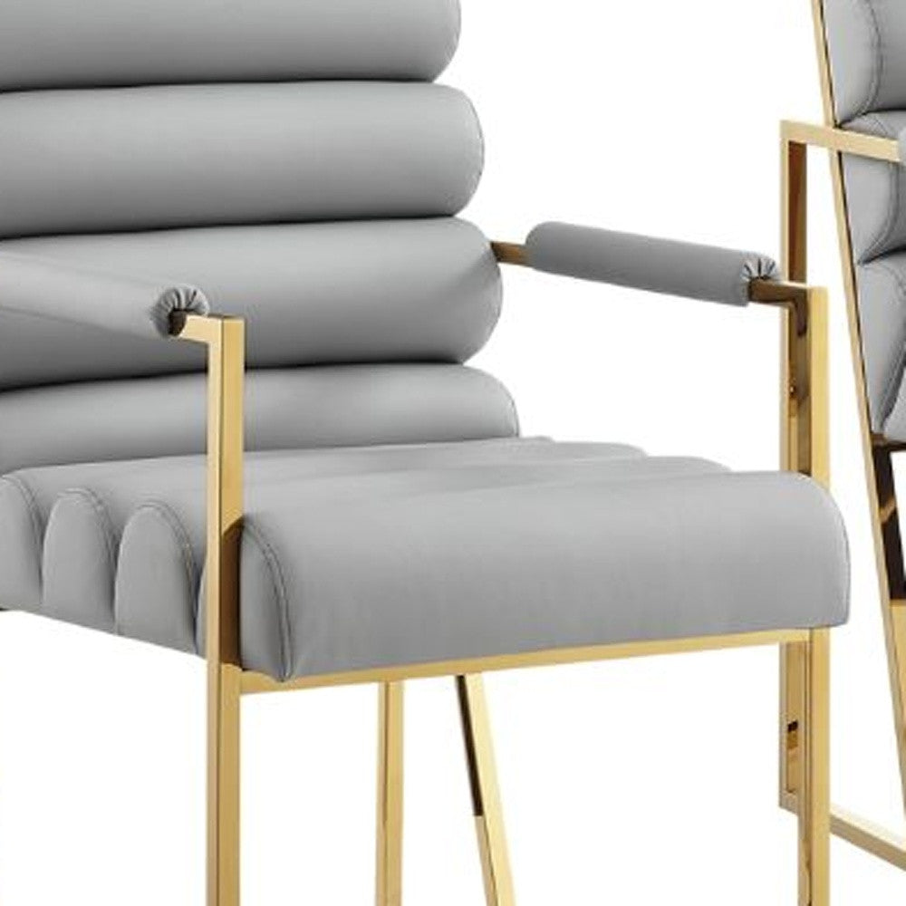 Tufted Gray & Gold Faux Leather Dining Chairs - Set of 2
