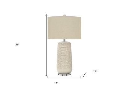 Cream Geometric Table Lamp w/ Shade