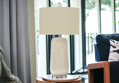 Cream Geometric Table Lamp w/ Shade