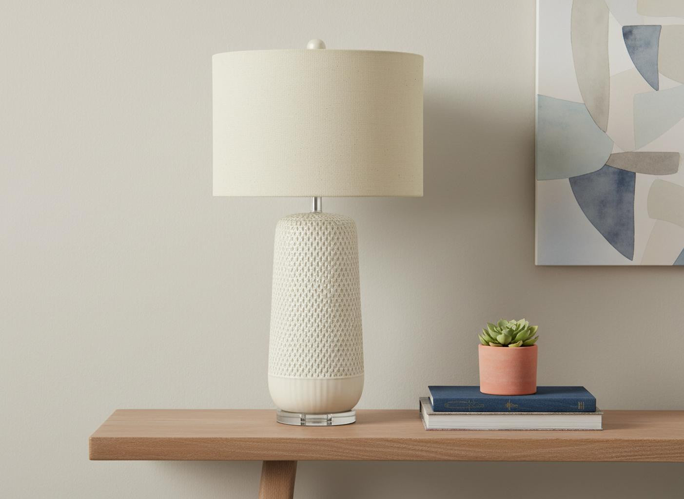 Cream Geometric Table Lamp w/ Shade