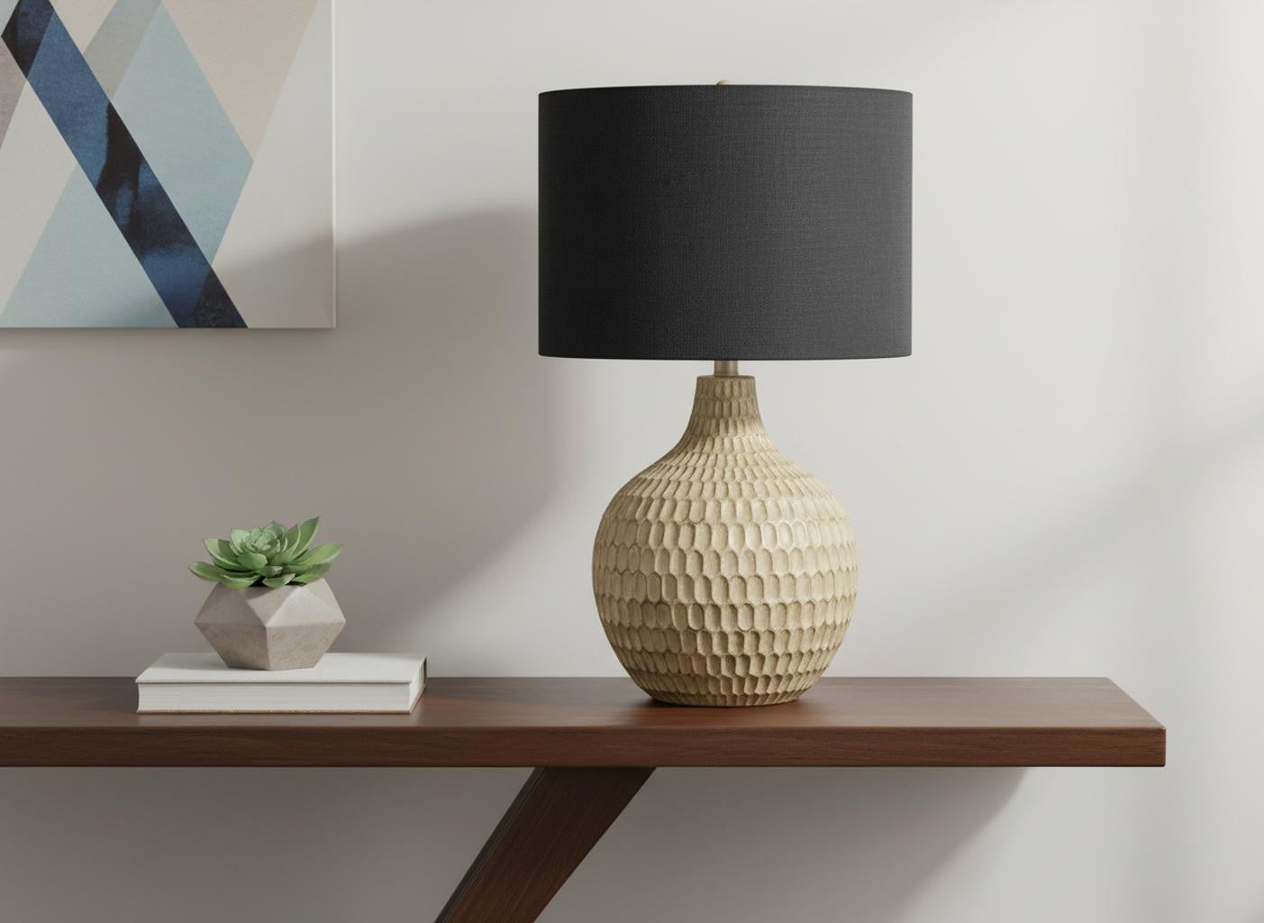Brown Geometric Table Lamp w/ Shade