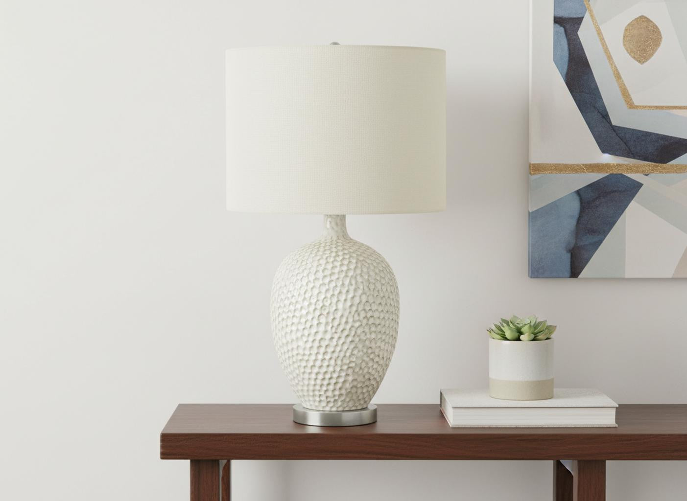 White & Silver Table Lamp w/ Shade