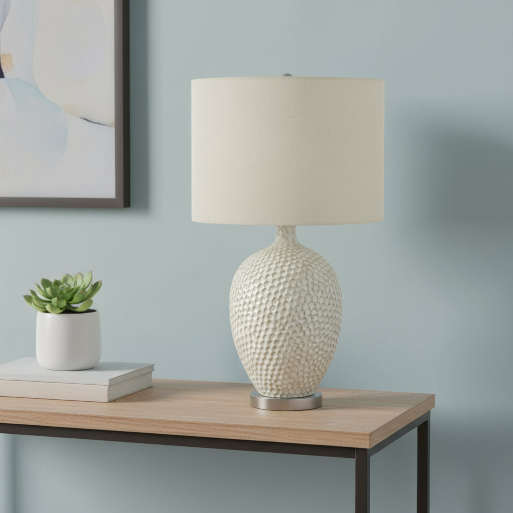 White & Silver Table Lamp w/ Shade