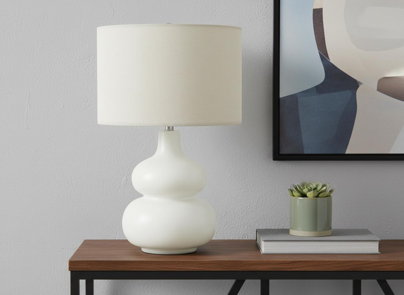 Cream Gourd Table Lamp w/ Shade