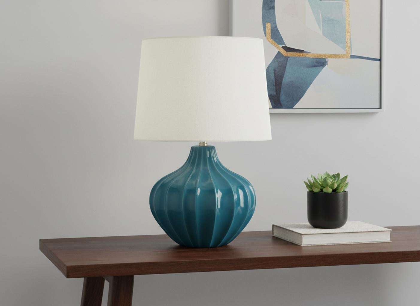Blue Gourd Table Lamp w/ Shade