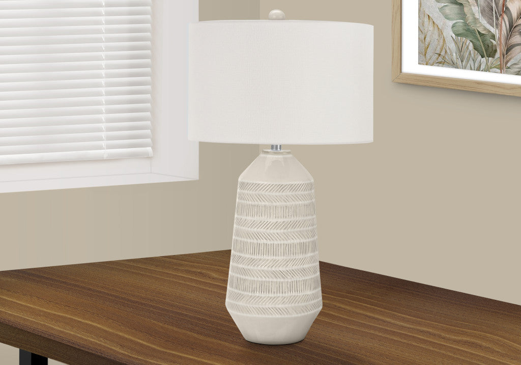 Ivory Geometric Table Lamp w/ Shade