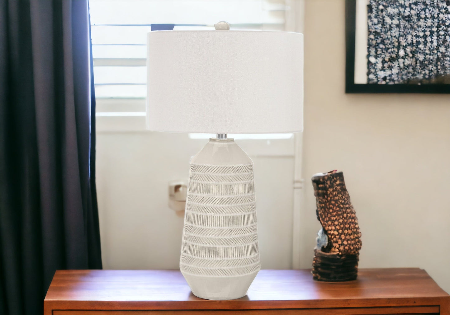Ivory Geometric Table Lamp w/ Shade