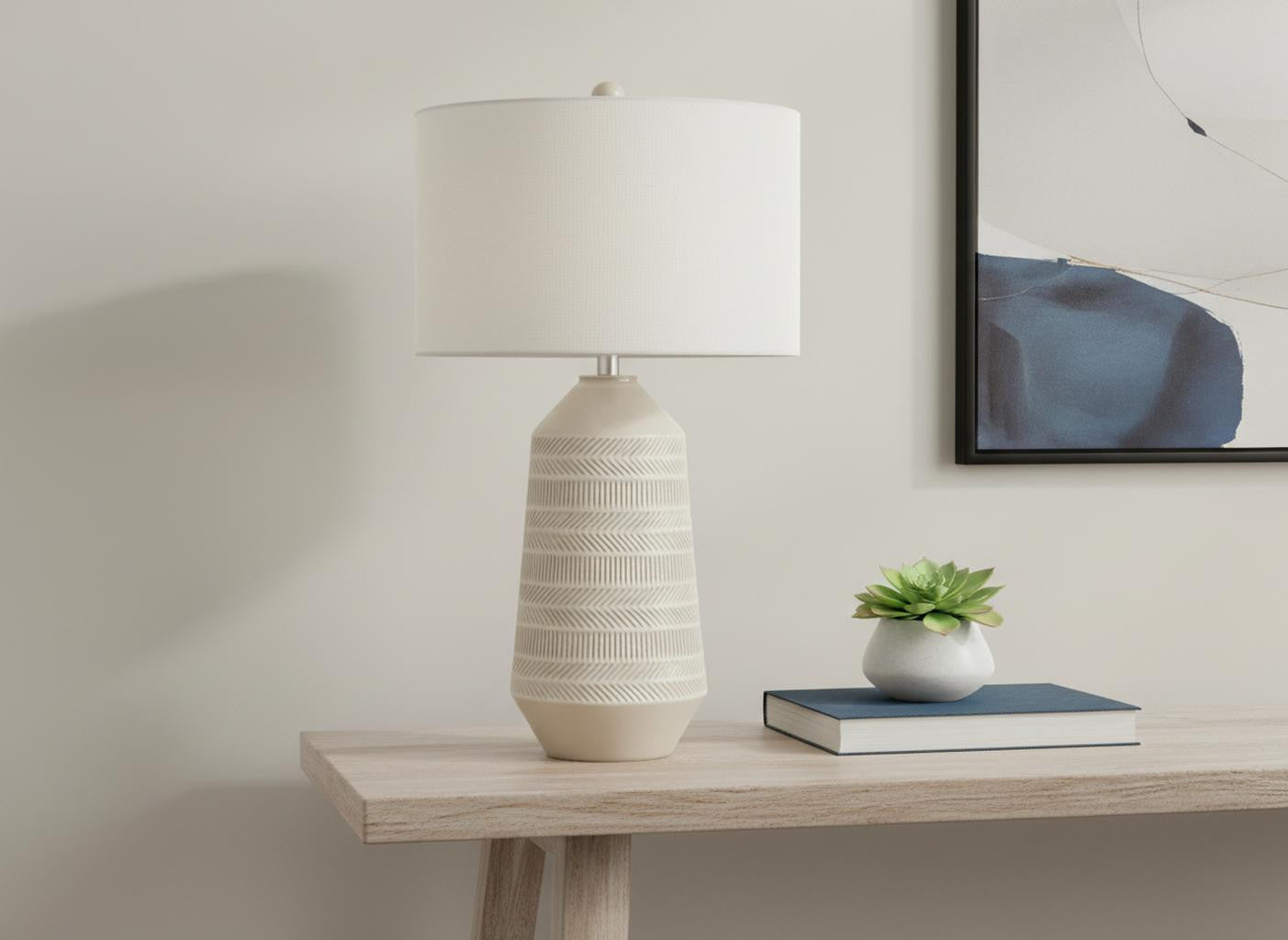 Ivory Geometric Table Lamp w/ Shade