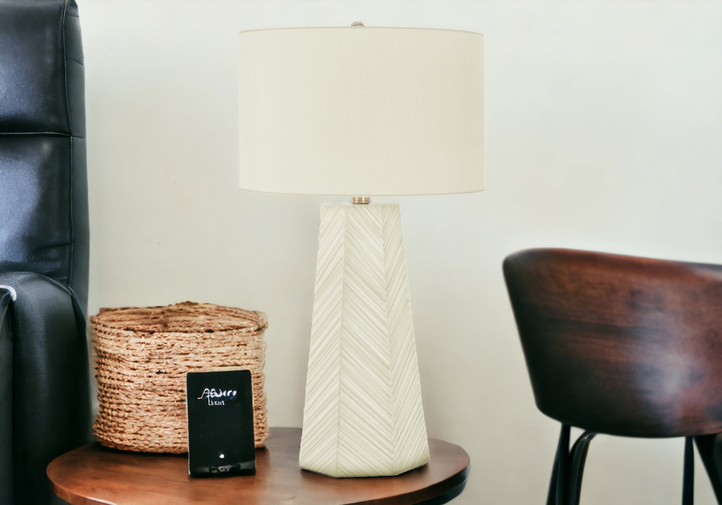 White Geometric Table Lamp w/ Shade