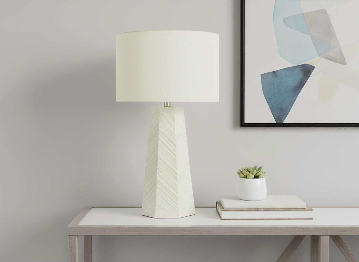 White Geometric Table Lamp w/ Shade