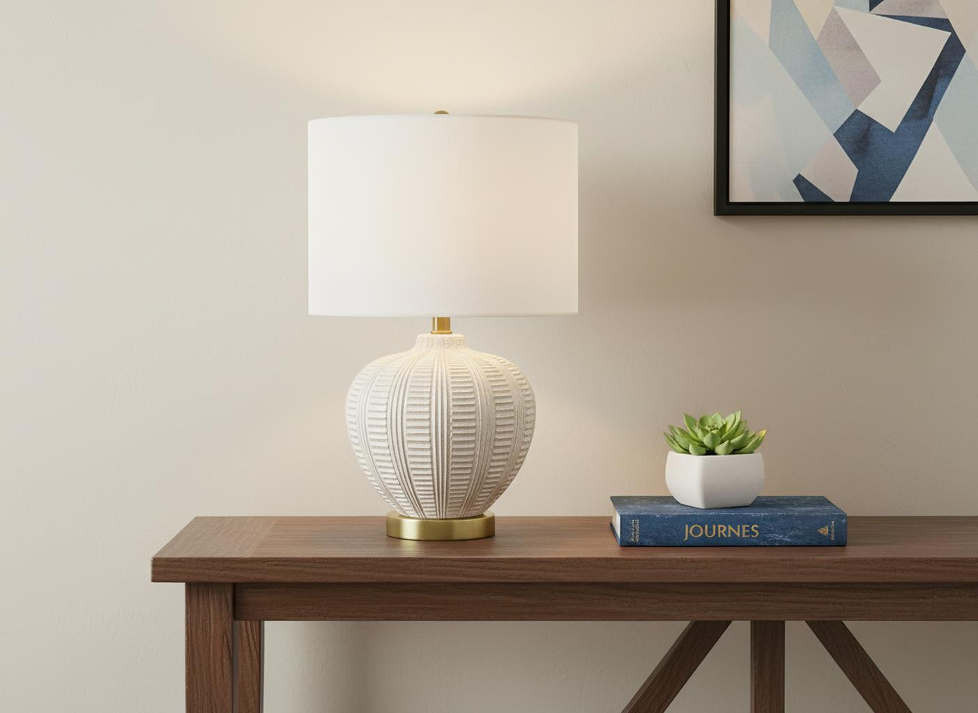 Gold & White Urn Table Lamp w/ Shade